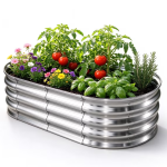 HGD Raised Garden Bed Kit Oval Galvanized Metal Outdoor Planter 4x2x1 ft