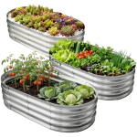 HGD Raised Garden Bed Kit, 3 Pack Oval Galvanized Metal 4x2x1 FT Outdoor Planter Box for Vegetable Herb Flower Gardening